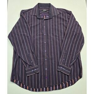 BUGATCHI UOMO XXL Long Sleeve Button Down Shirt Designer Purple Stripe